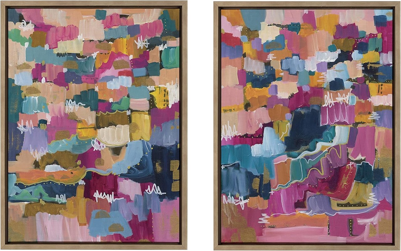 Applause Framed Canvas Wall Art Set by Leah Nadeau, Set of 2, 18x24 Gold, Decorative Colorful Abstract Art Print for Wall